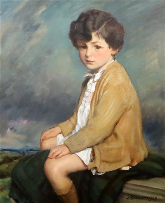 Louis Ginnett (1875-1946) Portrait of a seated boy in a landscape 29.5 x 24.5in.